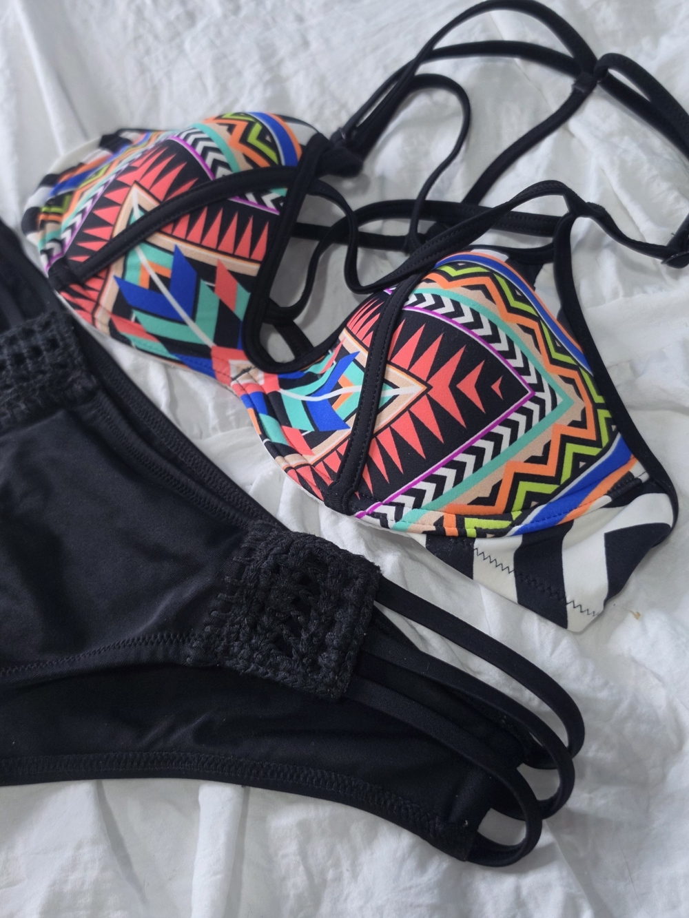 Victoria's Secret XS Women’s Bikini Set with Multicolor Aztec Print/ Black NWOT